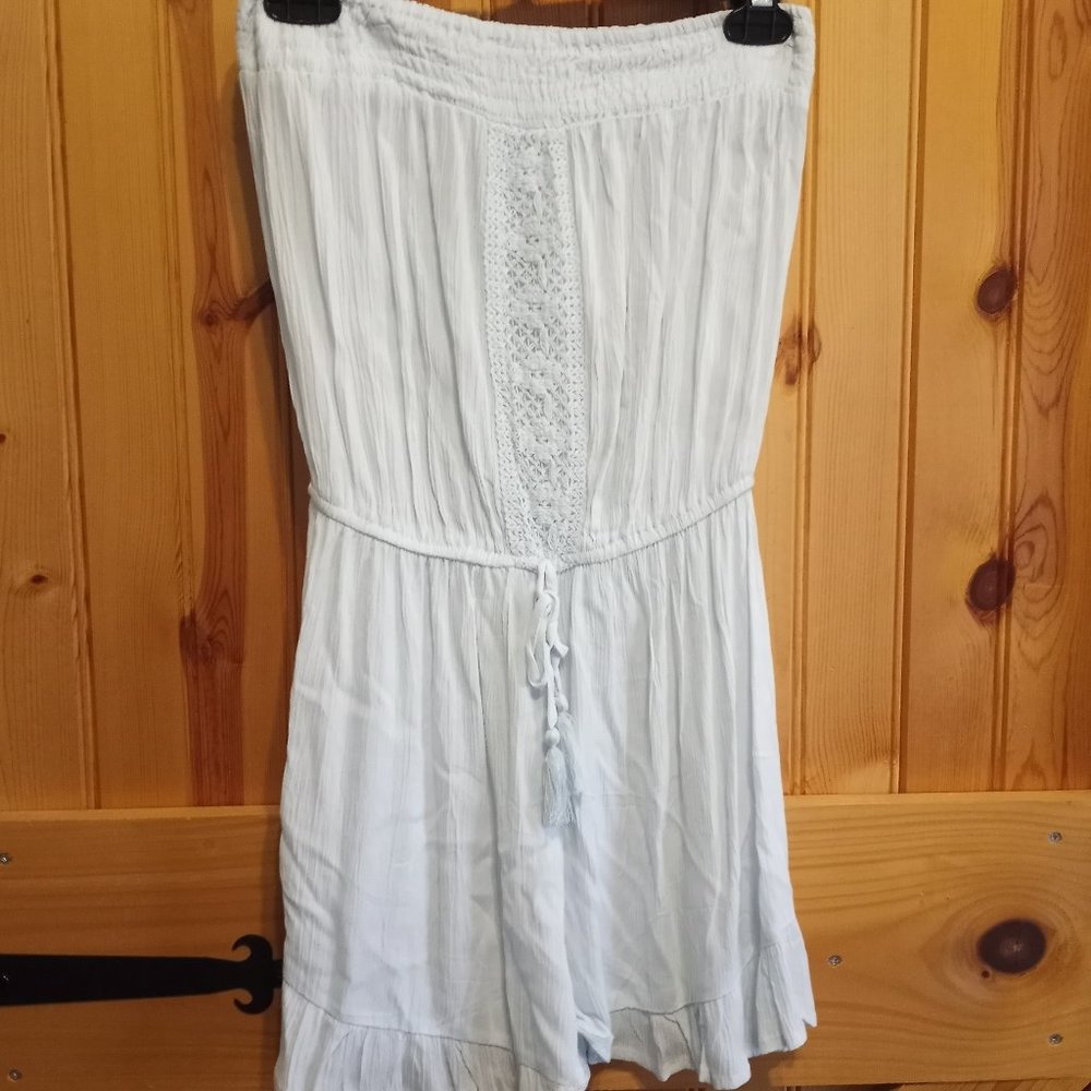 Kiwi and Punch pale blue strapless rompers with pockets